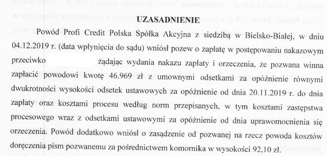 Dług w Profi Credit